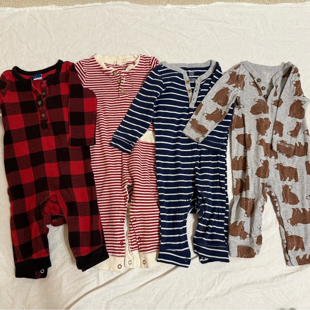 Baby boy long sleeve Henley rompers - Red, Navy, Gray